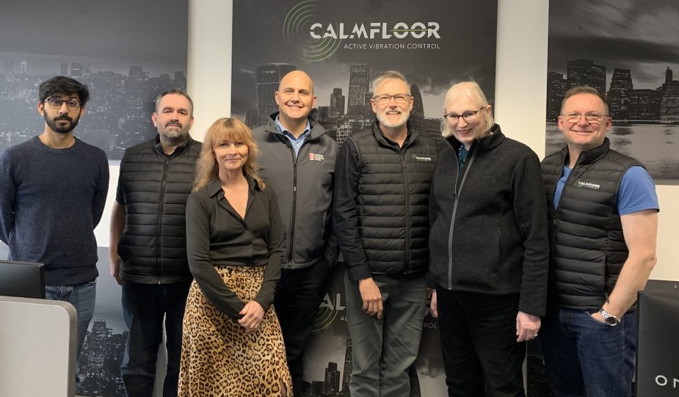  Jason Buck and Sally Basker of Exeter Science Park are pictured with members of the Calmfloor team 