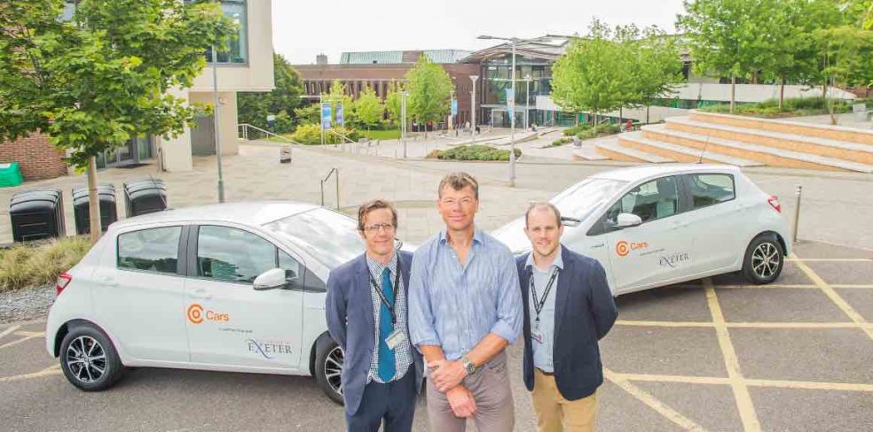 L-R: Andy Seaman (Energy Manager, University of Exeter), Mark Hodgson (MD, Co Cars) and Joel Smith (Sustainability Officer, University of Exeter).