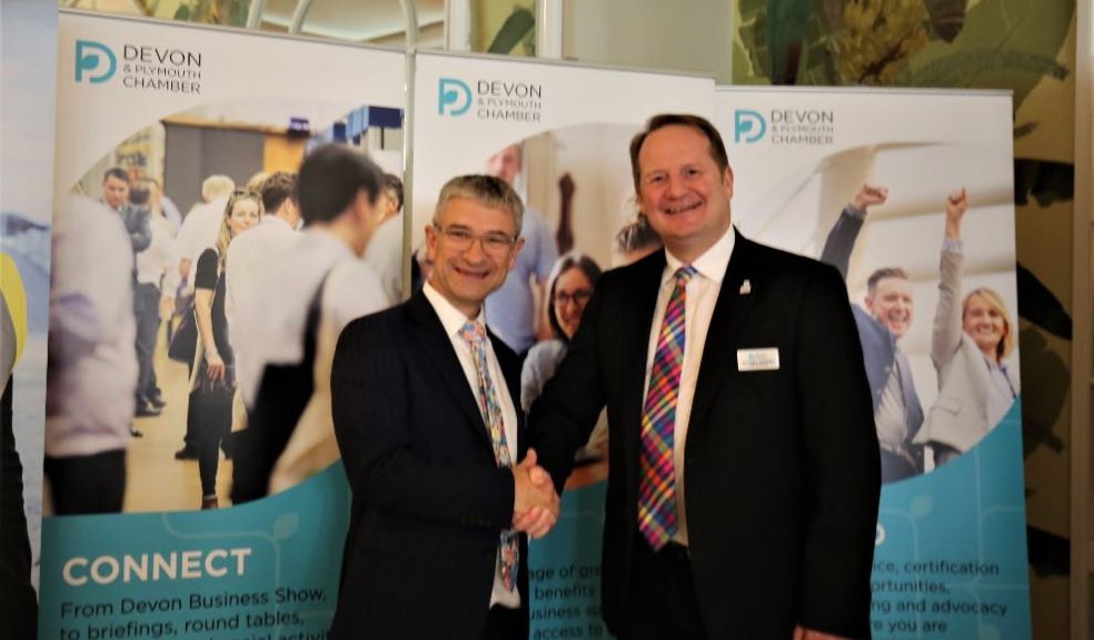 Inspire’s CEO Rob Perks (left) with Stuart Elford, Chief Executive of Devon and Plymouth Chamber at the Devon launch event in Honiton.