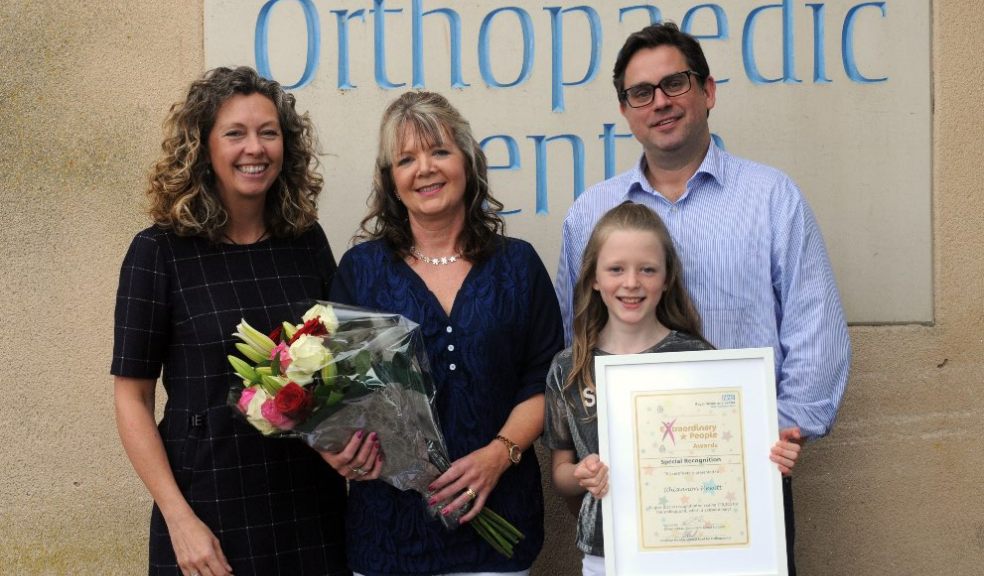 Rhiannon and Michelle with Helen Challinor (left), Advanced Orthopaedic Spine Practitioner, and Oliver Stokes, Consultant Spinal Surgeon 