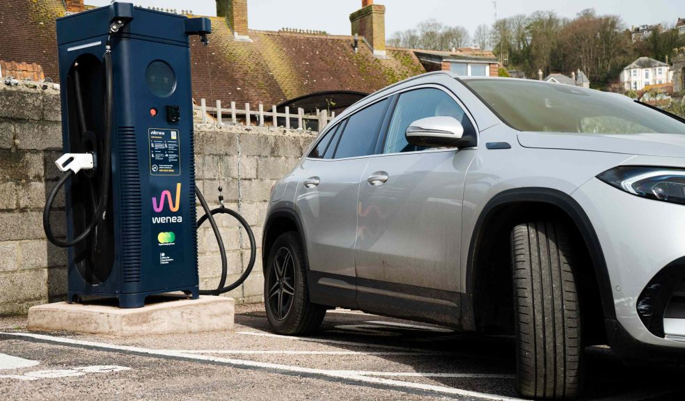 Electric car being charged