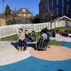 Students in the current unstimulating play space at the Deaf Academy