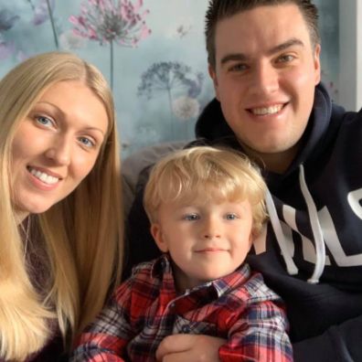 Three-year-old Harry Evenden with mum Natalie and dad Shane