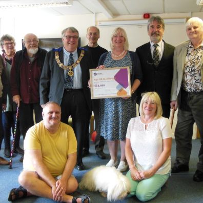 Front Row. A member of the group & Veronica & Scruffy the dog.  Middle Row. Ian Kingsbury, Molly Holmes, Reuben Ayres. Back Row. Members of Reminder Finders