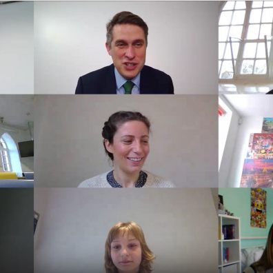 Mr Williamson, teachers and pupils onscreen during the virtual maths lesson 