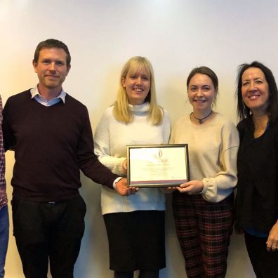 From left to right - Sajjad Jabarkhel, Professor Nick Gill, Nicola Walters, Grace Frain (Student Guild), Professor Janice Kay