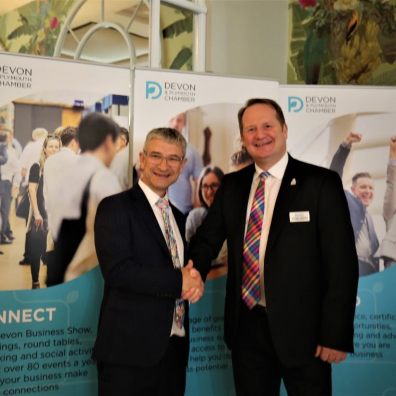 Inspire’s CEO Rob Perks (left) with Stuart Elford, Chief Executive of Devon and Plymouth Chamber at the Devon launch event in Honiton.