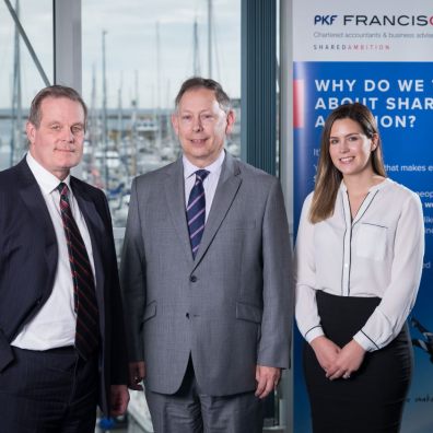 Partner Gordon Fox, centre, is pictured with new starters Emily White (nee Hobbs) and Mark Trevethan at PKF Francis Clark, Plymouth.