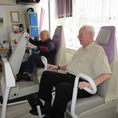 Cadogan Court residents Peter Lawrey and Ted Forward prove age is no barrier to exercise at Motortone, a gym for older adults.